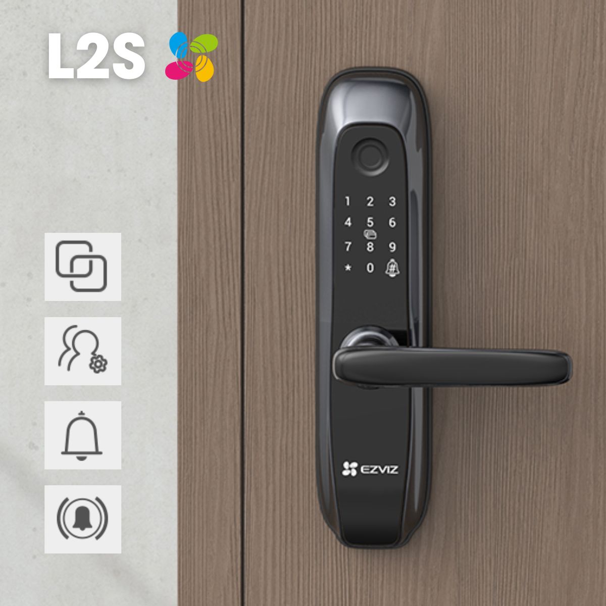 Khoá vân tay Ezviz L2S quản lý bằng app, 4 cách mở cửa, tích hợp chuông cửa, bảo mật 2 lớp, còi báo động