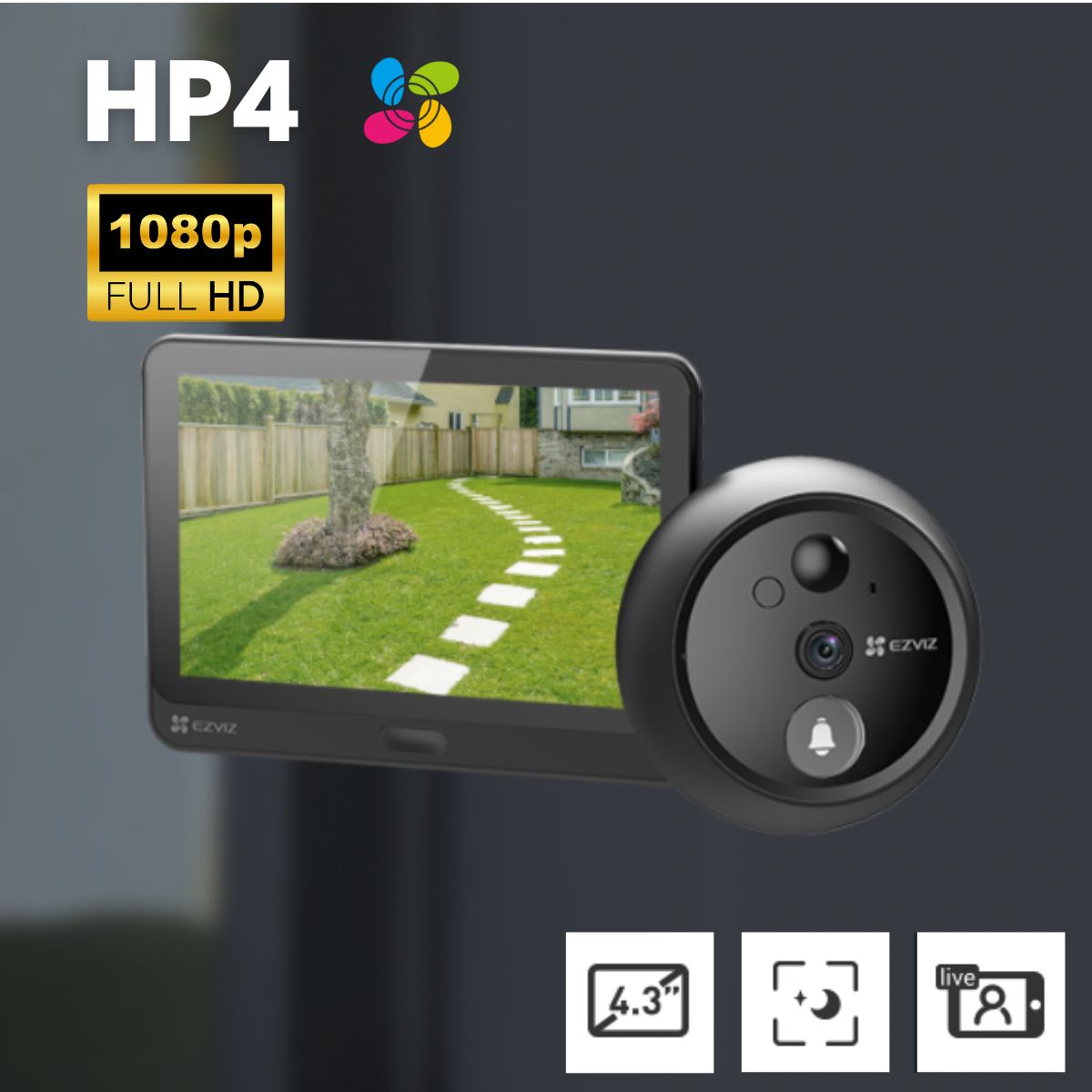 Chuông cửa tích hợp pin Lithium, màn hình Ezviz HP4 1080p 4.3 inch, xem trực tiếp, gọi 2 chiều, tầm nhìn ban đêm 3 mét 