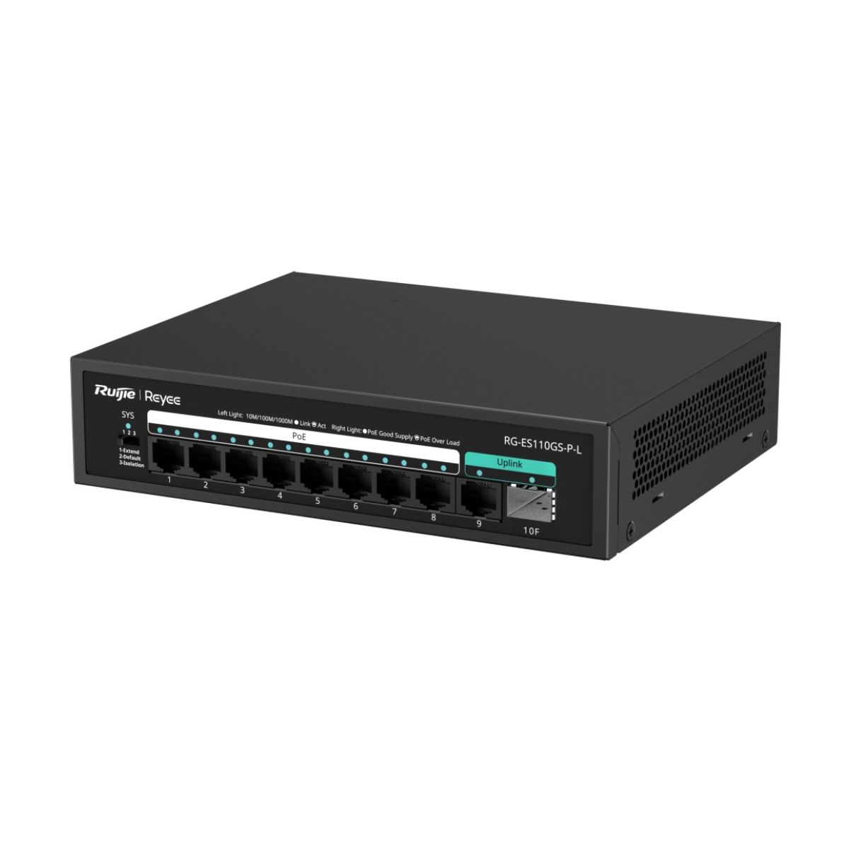 Thiết bị chuyển mạch Reyee RG-ES110GS-P-L  8 cổng 10/100/1000 BASE-T PoE/PoE+, 2 uplink 1000Mps, Poe 120W, 20Gbps