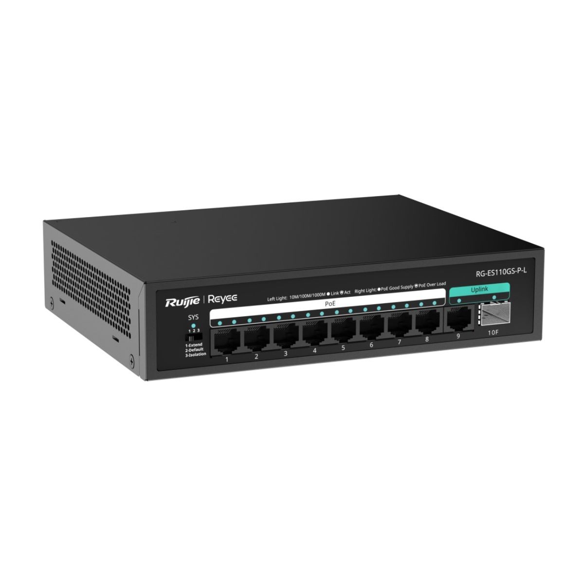 Thiết bị chuyển mạch Reyee RG-ES110GS-P-L  8 cổng 10/100/1000 BASE-T PoE/PoE+, 2 uplink 1000Mps, Poe 120W, 20Gbps
