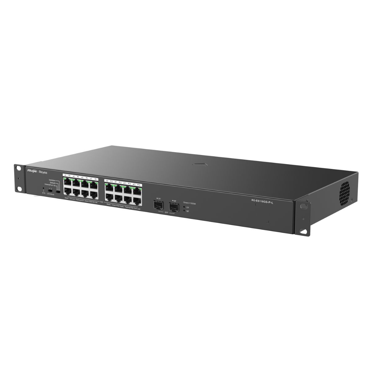 Switch PoE 16 cổng Reyee RG-ES118GS-P-L 16 cổng 10/100/1000 BASE-T PoE/PoE+, uplink quang 1Gps, tốc độ 36Gbps, công suất 247W