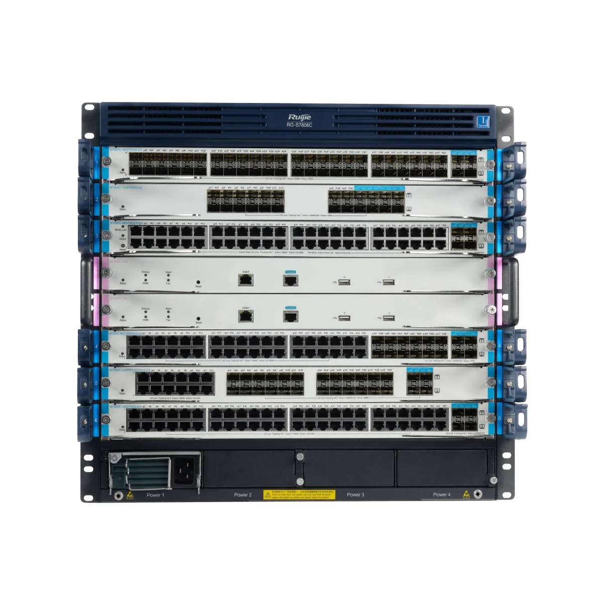 Thiết bị chuyển mạch (switch) Ruijie RG-S7808C 48 cổng 10GE, 2.25Tbps/88.62Tbps, hỗ trợ 2048 cổng gộp, công suất 176W, PoE 800W