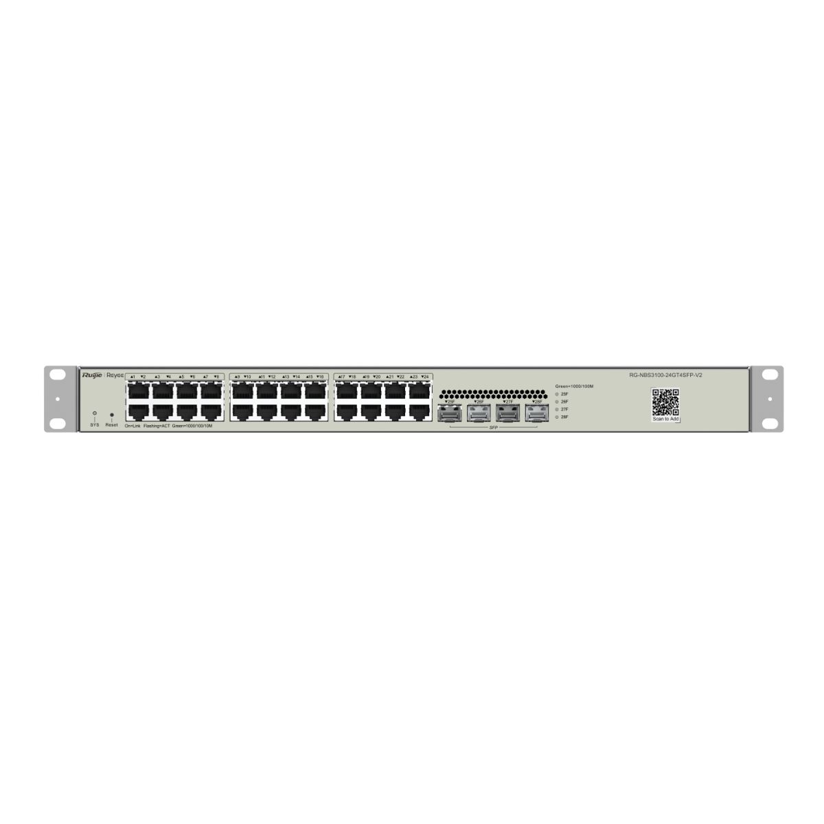 Thiết bị chuyển mạch Switch layer 2 Reyee RG-NBS3100-24GT4SFP-V2 24 cổng 10/100/1000BASE-T, 4 cổng SFP BASE-X, 56Gbps