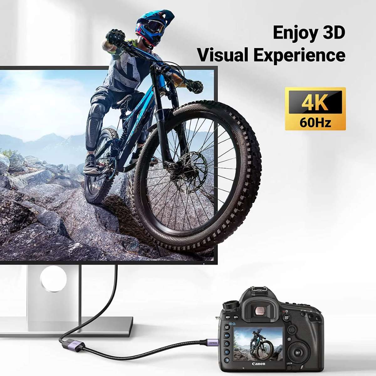 Cáp chuyển đổi Micro HDMI sang HDMI 0.25M Ugreen 10553 HD149 hỗ trợ độ phân giải 4K60Hz/3D, mạ vàng 24K
