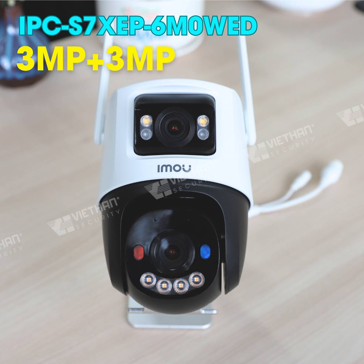 Camera Cruiser Dual 2 6MP IMOU IPC-S7XEP-6M0WED (3MP + 3MP) phát hiện dạng người, hồng ngoại 30m, đèn báo xanh đỏ, đàm thoại 2 chiều