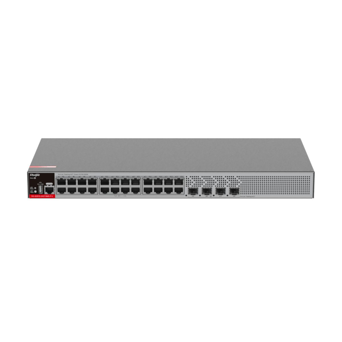 Switch 24 cổng Ruijie RG-S2915-24GT4MS-P-L 24 10/100/1000BASE-T PoE, hỗ trợ 1 cổng console, tốc độ 68Gbps, công suất 370W