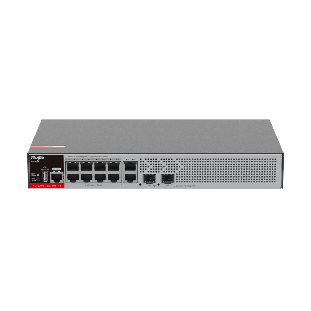 Switch PoE 10 cổng Ruijie RG-S2915-10GT2MS-P-L 10*10/100/1000BASE-T, tốc độ 30Gbps, 125W, AC 100~240V