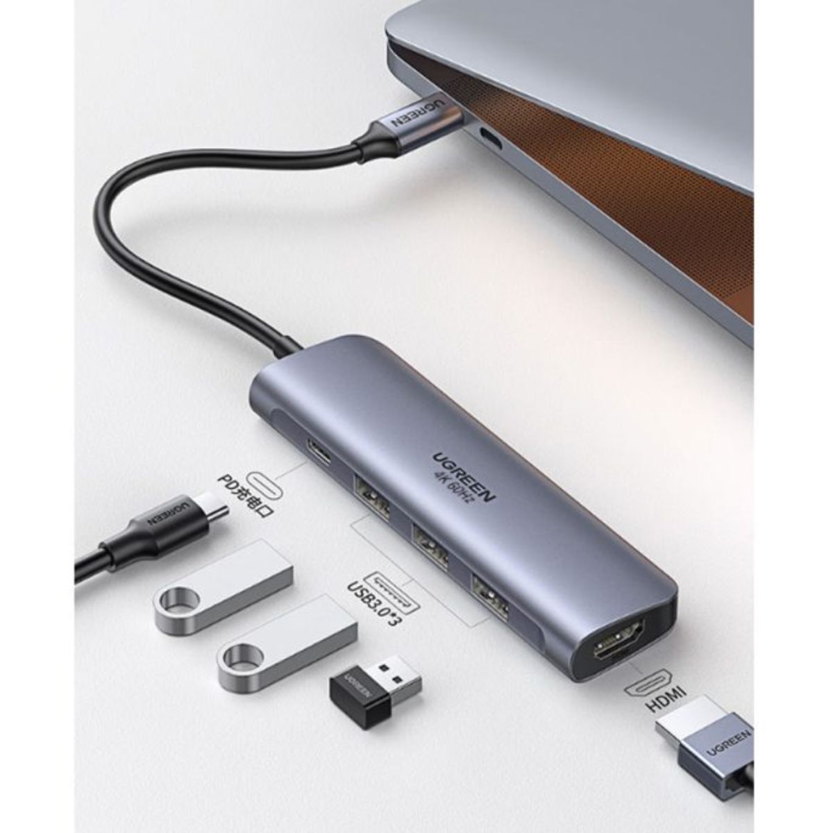 Bộ chuyển Type C Ugreen 70495 CM136 sang HDMI  + USB 3.0, PD100W