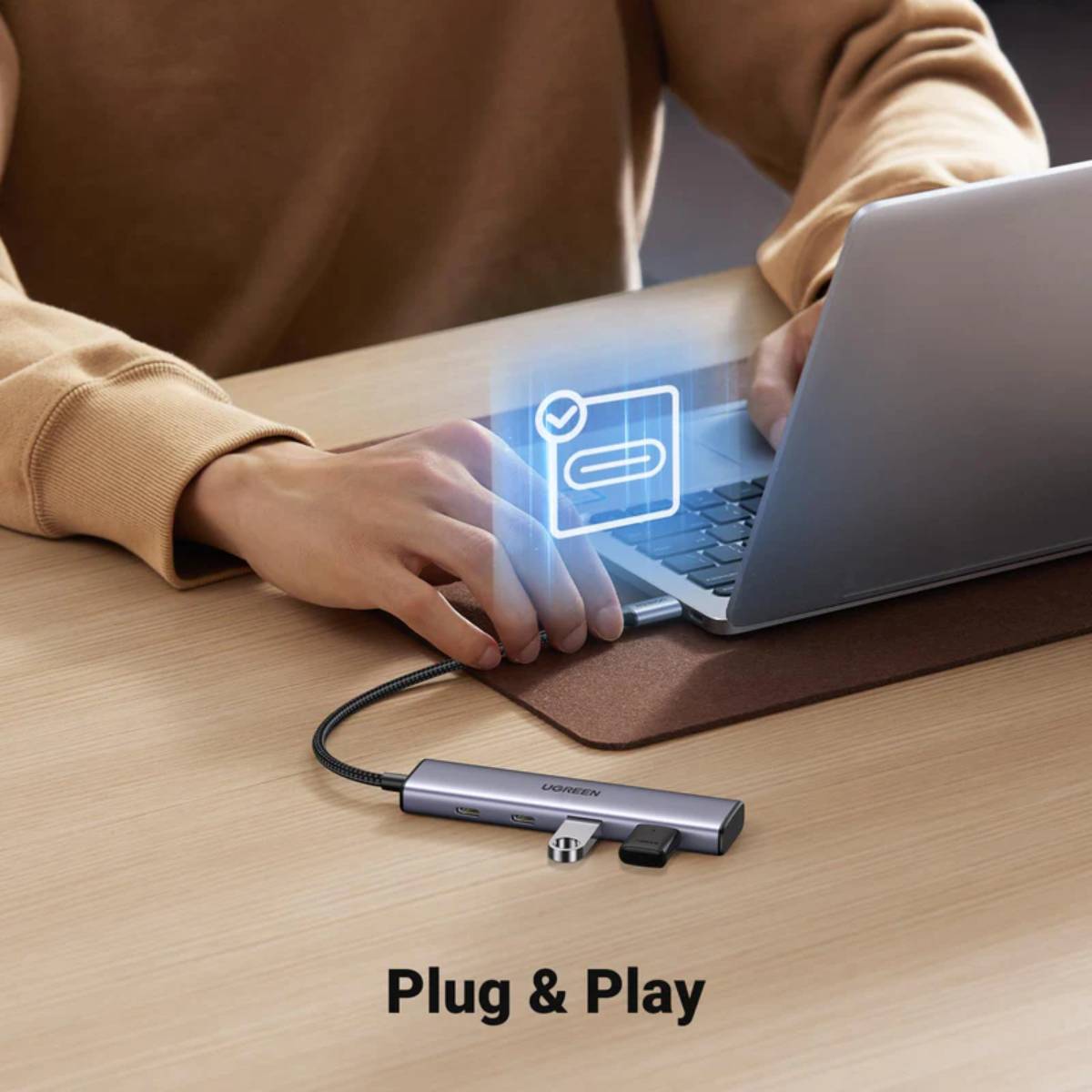 Bộ Hub chuyển đổi 4 in 1 Ugreen 15395 CM473 Type-C sang 2*USB-A 3.0 + 2*USB-C 3.0, 4K60Hz, tốc độ 10Gbps