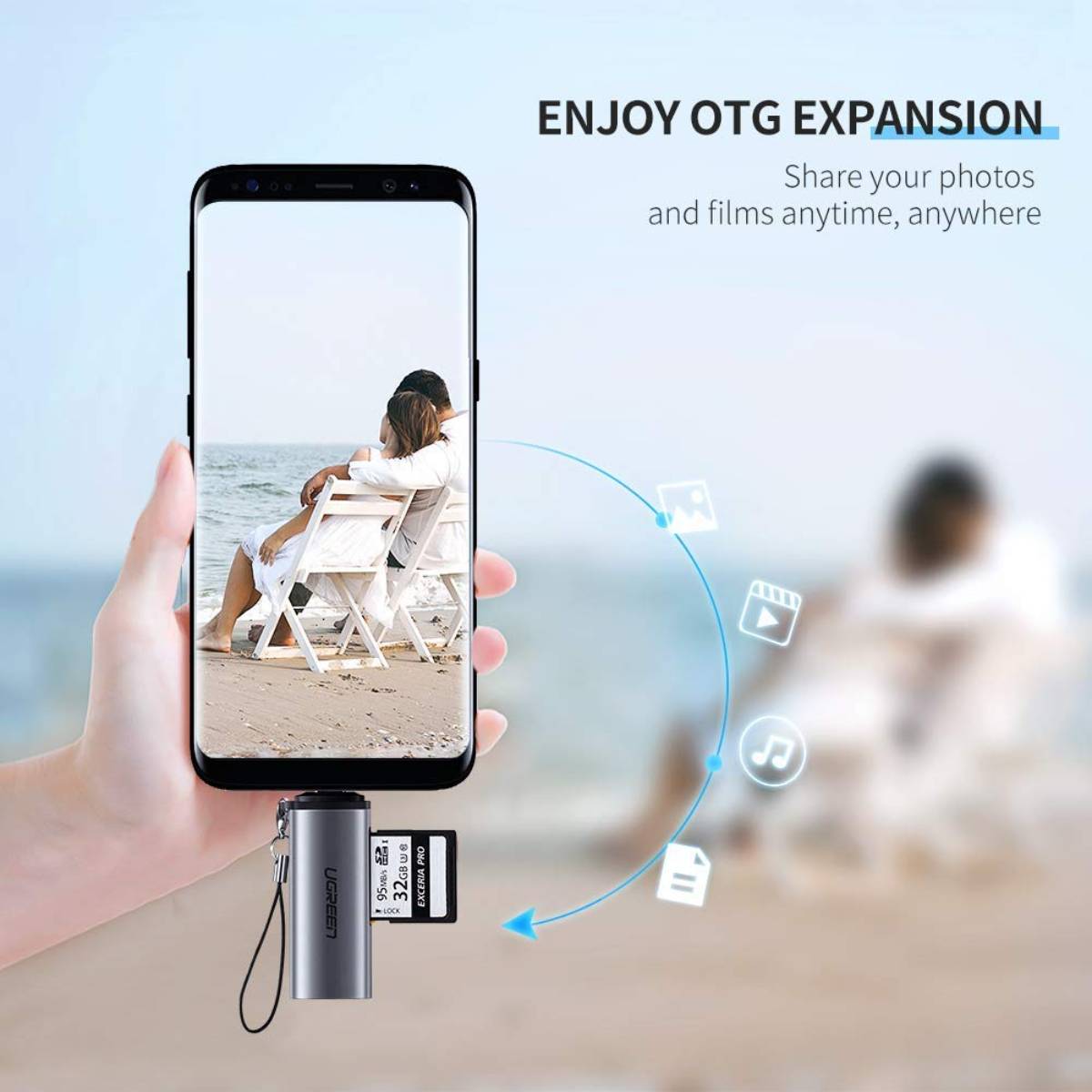 Đầu đọc thẻ USB 3.1 Ugreen 50704 CM184 hỗ trợ thẻ SD/TF 2TB, tốc độ truyền 5Gbps