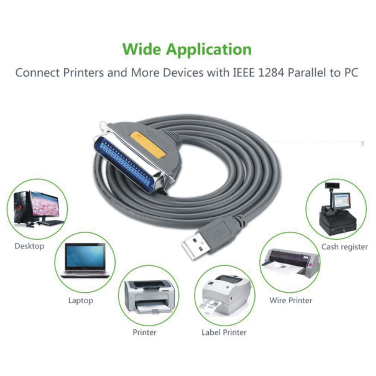 Cáp máy in USB to LPT IEEE 1284 dài 2m Ugreen 20225 CR124 dây dài, tốc độ truyền 12 Mbps