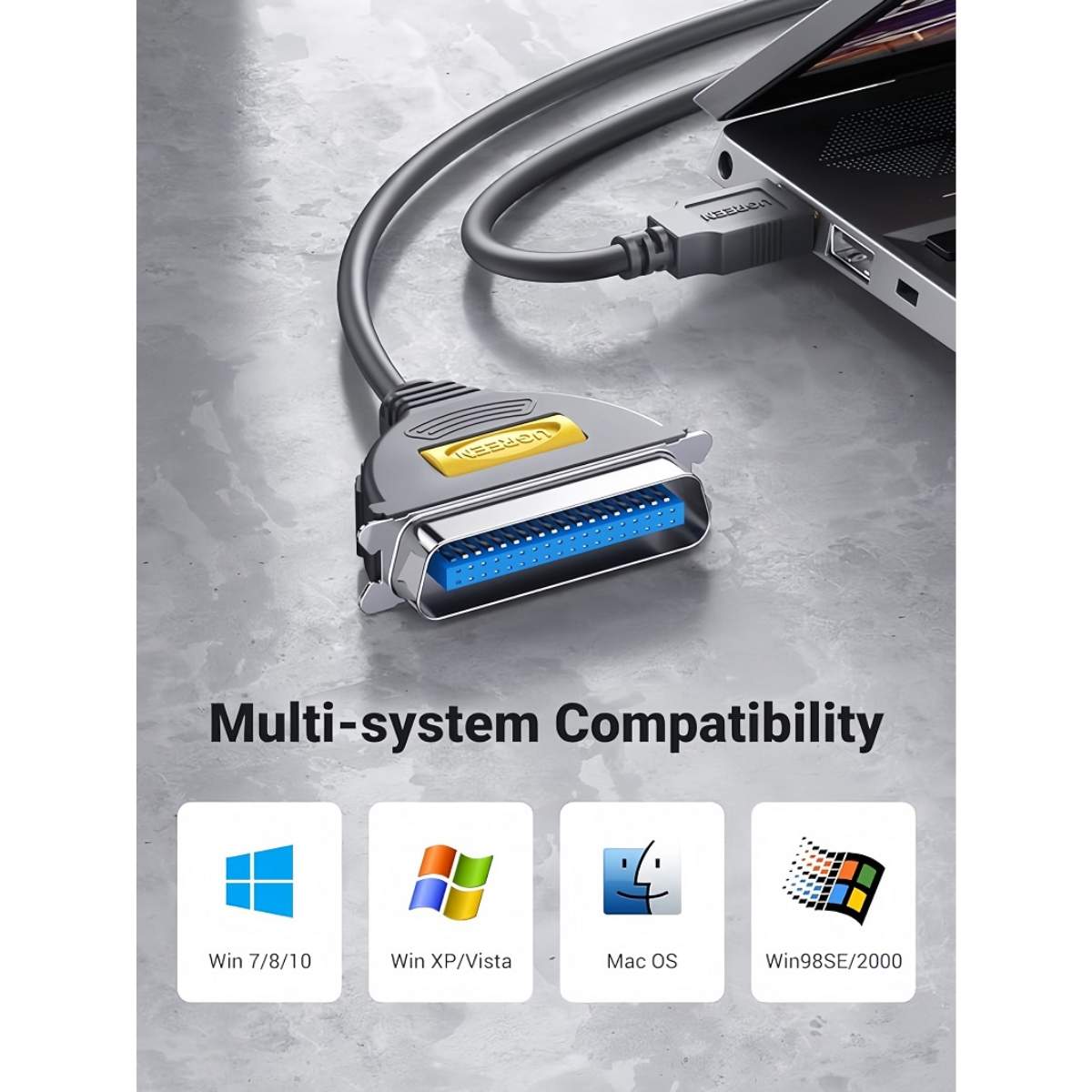Cáp máy in USB to LPT IEEE 1284 dài 2m Ugreen 20225 CR124 dây dài, tốc độ truyền 12 Mbps