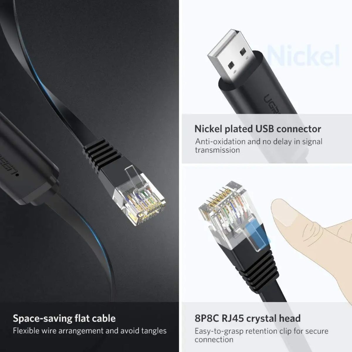 Cáp lập trình Console USB sang RJ45 FTDI dài 3M cho server, switch, hub Cisco Ugreen 60813 cao cấp