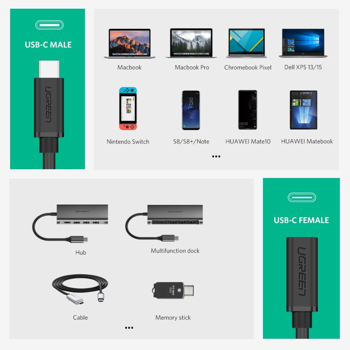 Cáp nối dài USB Type-C (Male/Female) dài 0,5m chính hãng Ugreen 40574 cao cấp