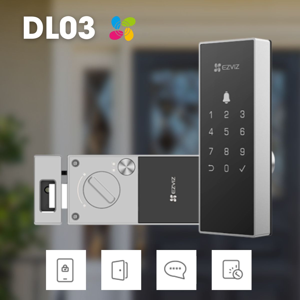 Khoá cửa smart lock Ezviz DL03 kết nối wifi, quản lý bằng app, kiểm tra trạng thái, chống nhìn trộm, còi báo động