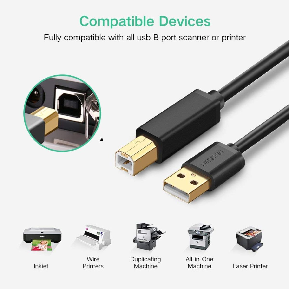 Cáp máy in USB 2.0 dài 5m Ugreen 10352 cao cấp