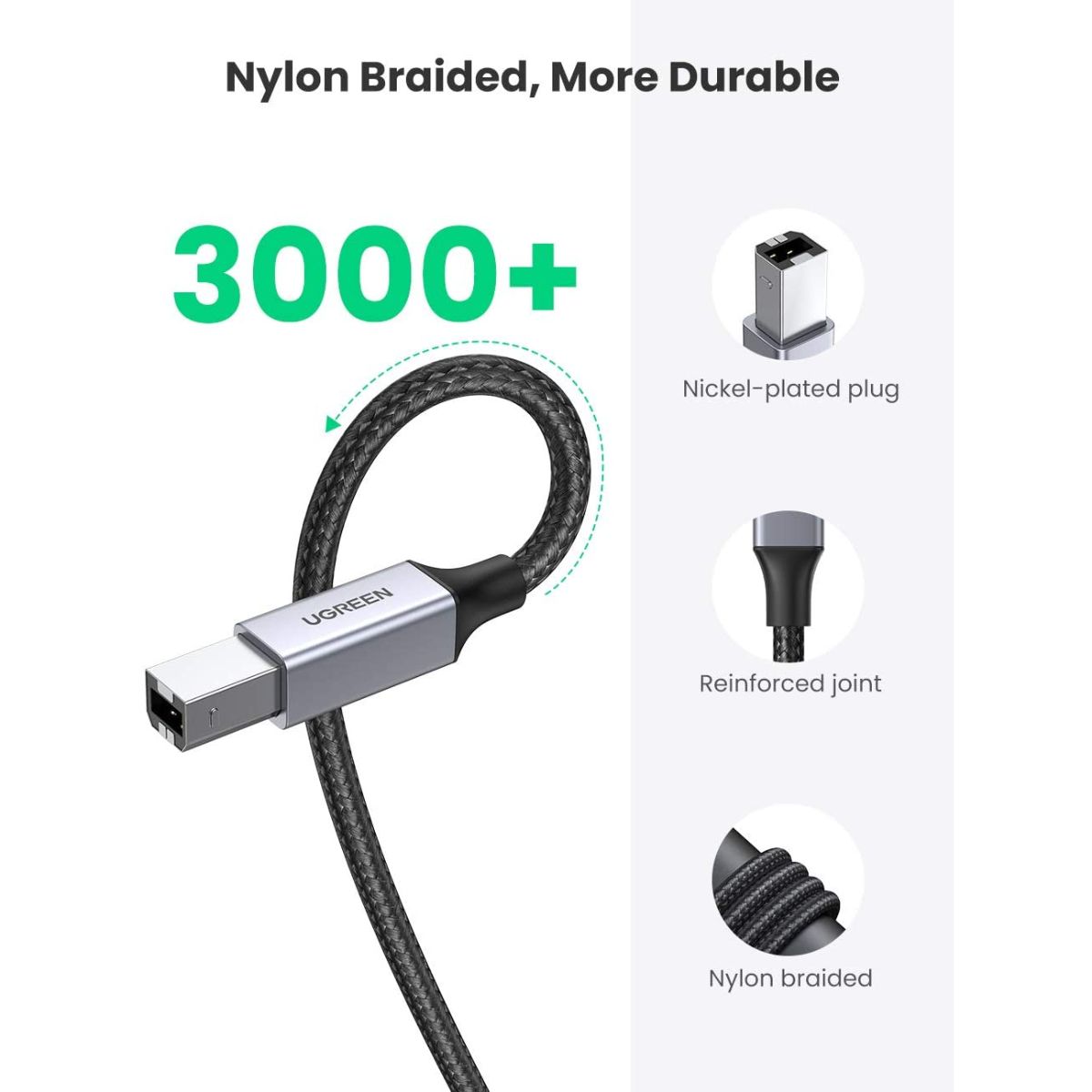 Cáp máy in 1M đầu nhôm bọc dù Type-A to Type-B Ugreen 80801 cao cấp