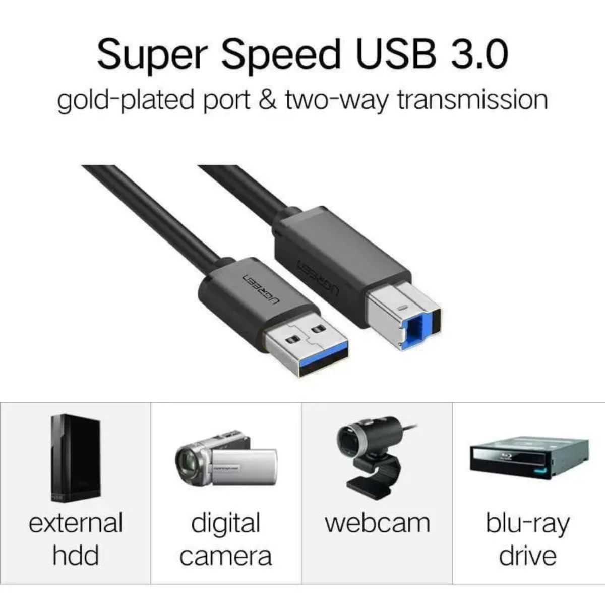Cáp USB 3.0 AM to BM dài 1M máy in Ugreen 30753 chính hãng