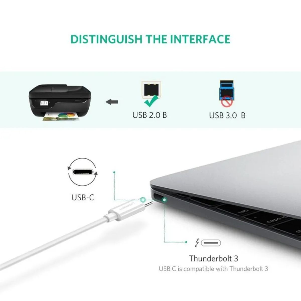 Cáp máy in USB Type C dài 1.5m Ugreen 40417 (Màu trắng)