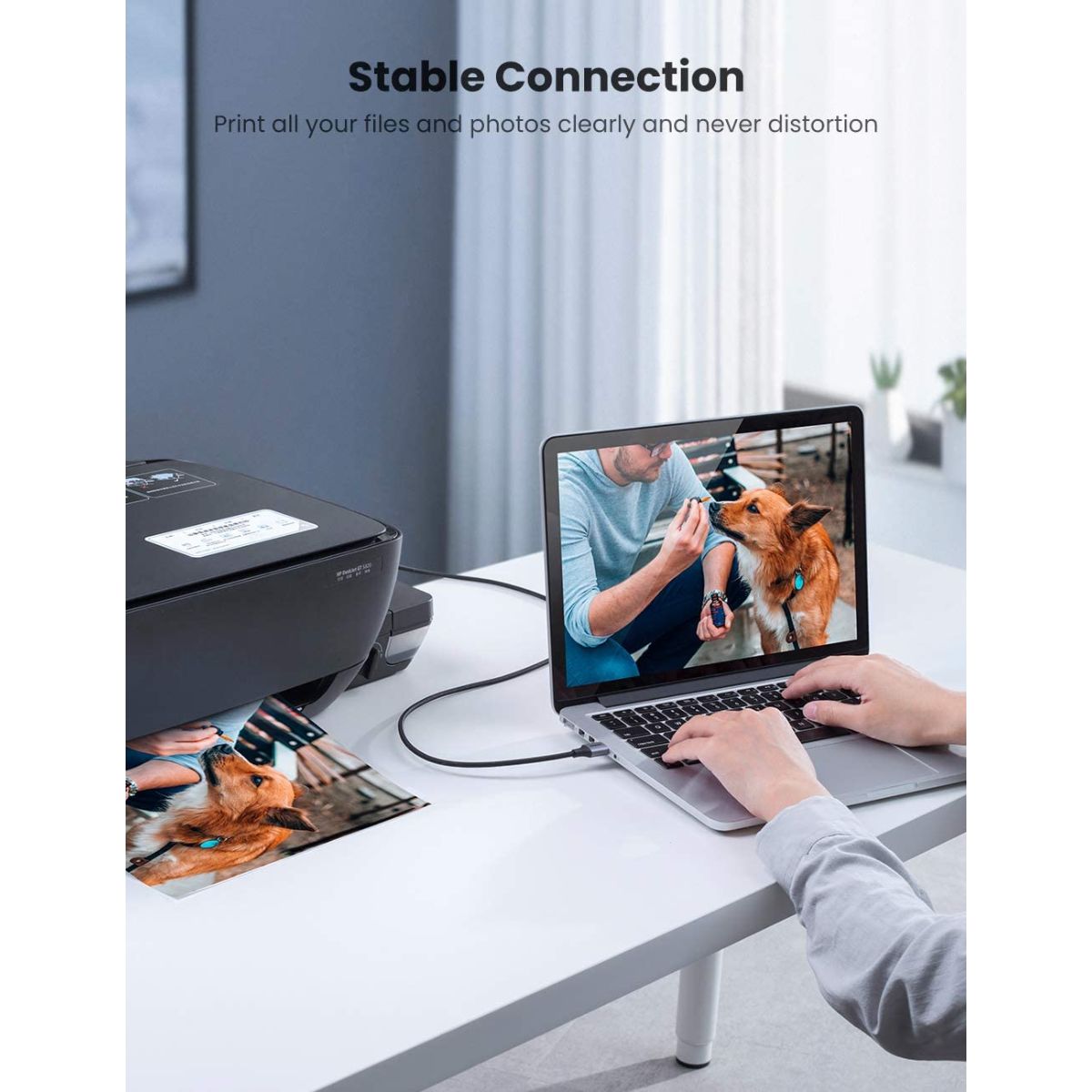 Cáp máy in USB Type-C to USB Type-B dài 1M bọc dù Ugreen 80805 cao cấp