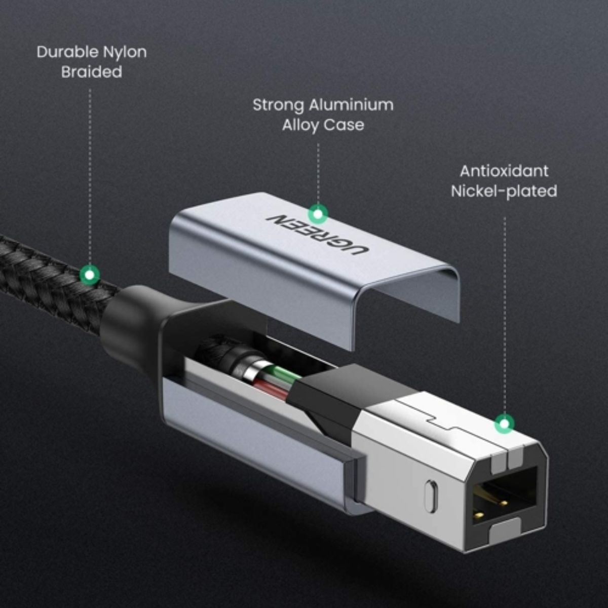 Cáp máy in USB Type-C to USB Type-B dài 1M bọc dù Ugreen 80805 cao cấp