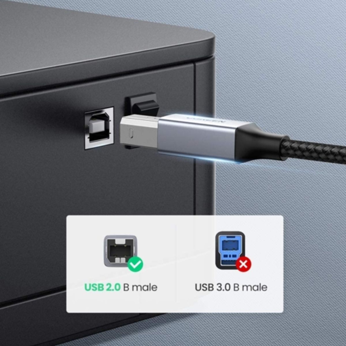 Cáp máy in USB Type-C to USB Type-B dài 1M bọc dù Ugreen 80805 cao cấp
