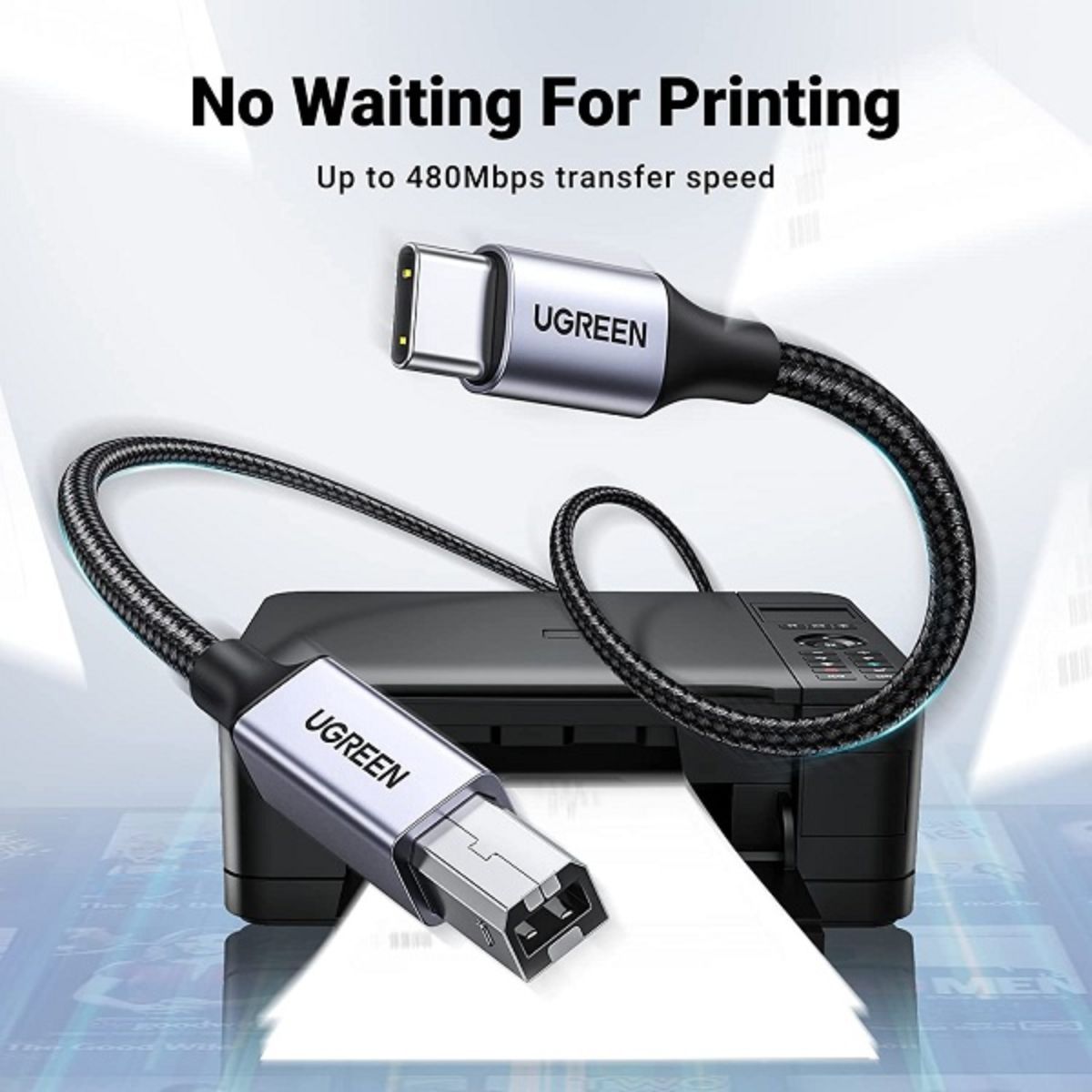 Cáp máy in USB Type-C to USB Type-B dài 3M bọc dù Ugreen 80808 cao cấp