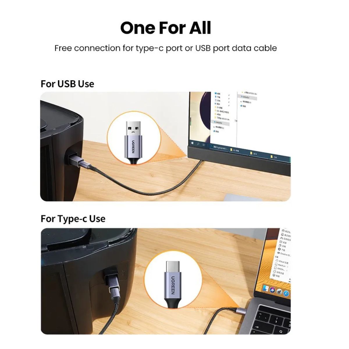Đầu chuyển đổi USB Type-C âm sang USB Type-B dương máy in Ugreen 20120 cao cấp