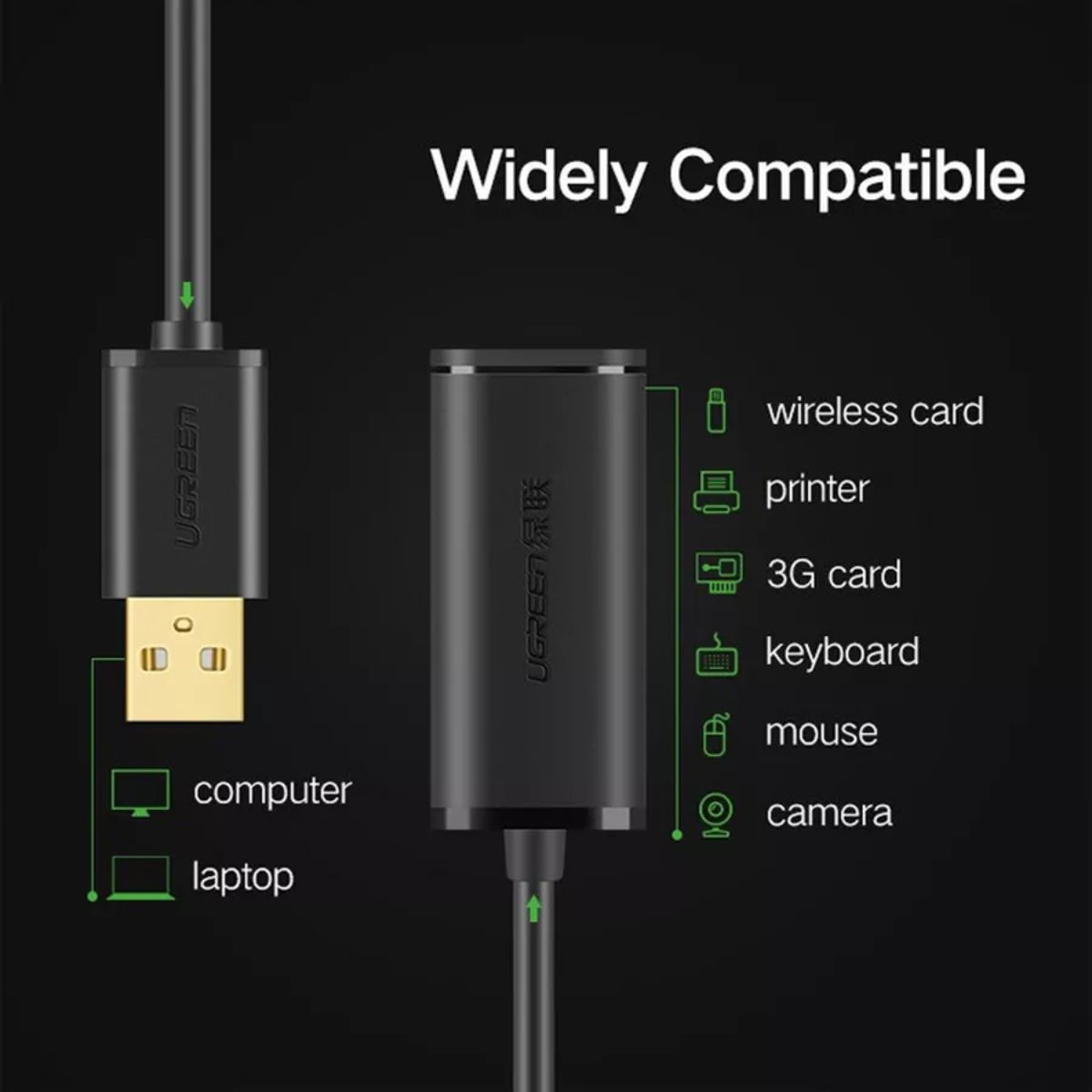 Cáp USB 2.0 nối dài 10m chính hãng Ugreen 20214 cao cấp nguồn USB US137