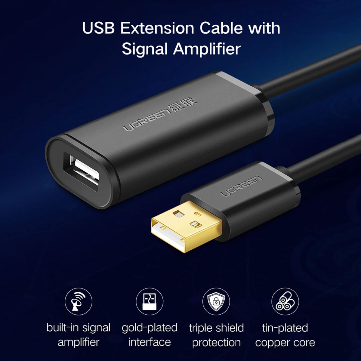 Cáp USB nối dài 5m có chíp khuếch đại chính hãng Ugreen 10319