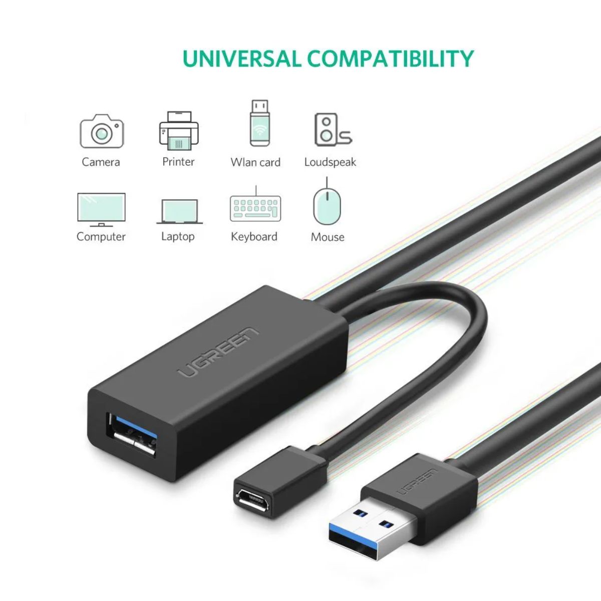Cáp USB 3.0 nối dài 5m hỗ trợ nguồn Micro USB chính hãng Ugreen 20826 cao cấp