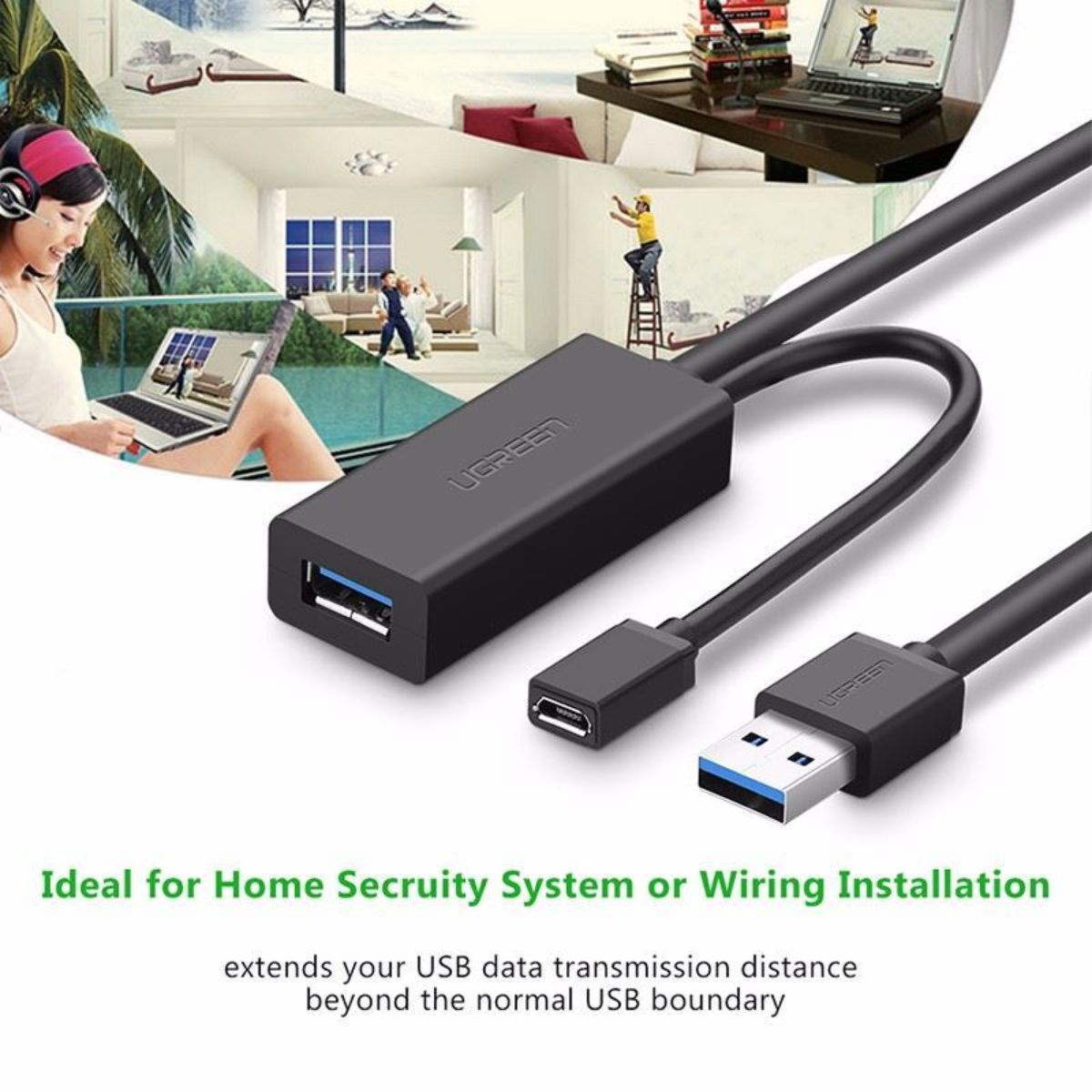 Cáp USB 3.0 nối dài 5m hỗ trợ nguồn Micro USB chính hãng Ugreen 20826 cao cấp