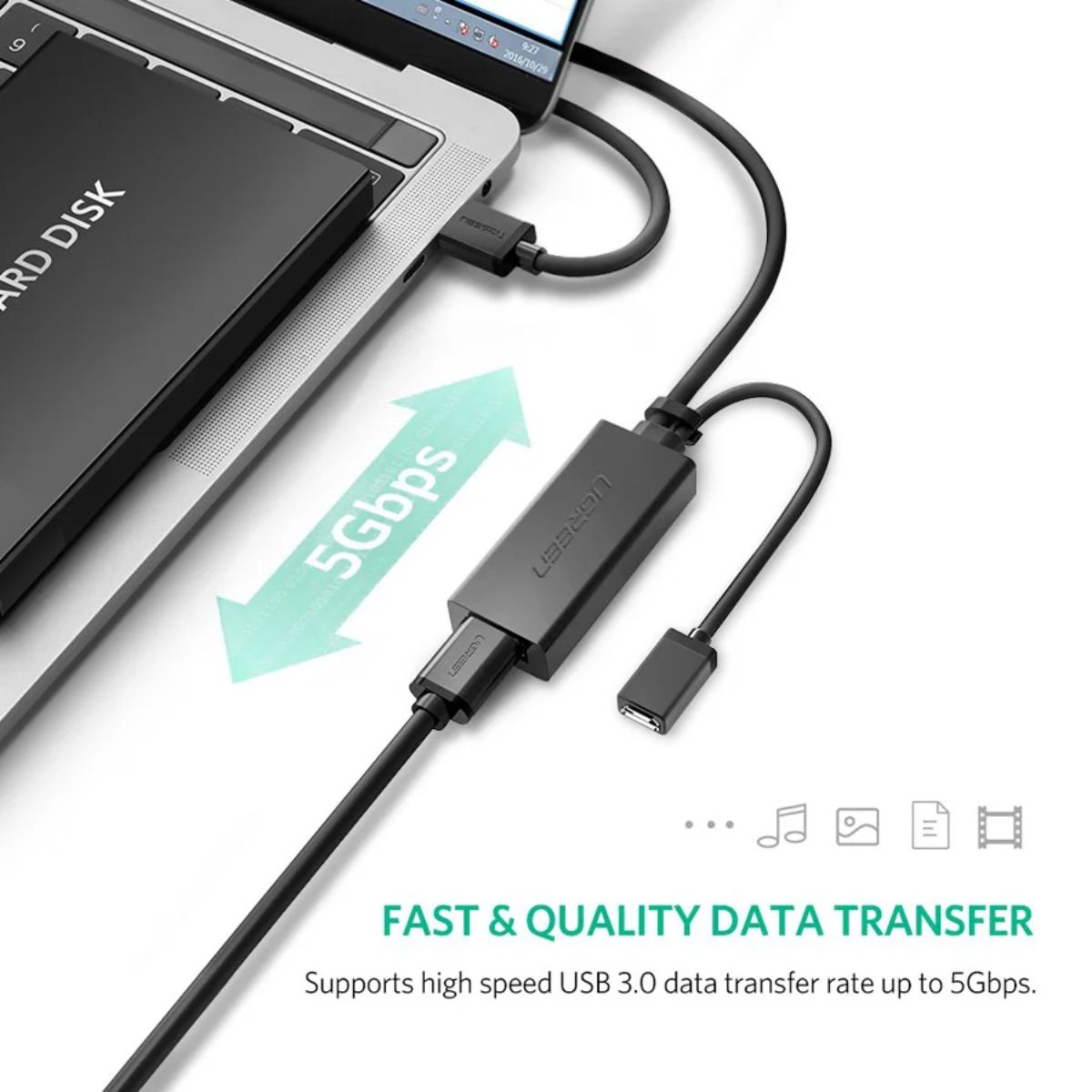 Cáp USB 3.0 nối dài 5m hỗ trợ nguồn Micro USB chính hãng Ugreen 20826 cao cấp