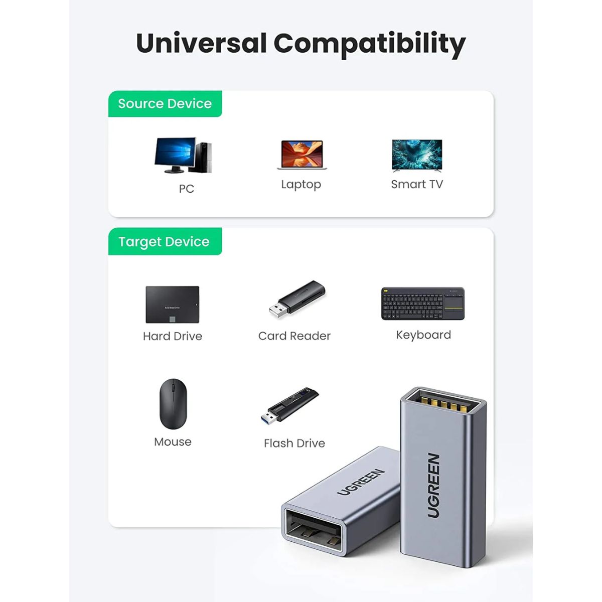 Đầu nối USB 3.0 female/female vỏ nhôm Ugreen 20119 cao cấp